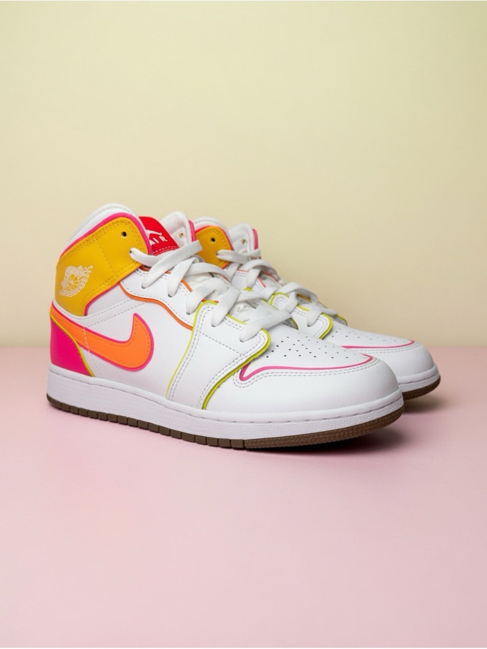 Nike zNeon Sneakers in White with Pink, Yellow & Neon Orange Accents